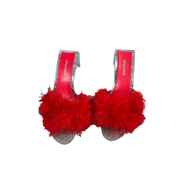 JEFFREY CAMPBELL Luxuries Feather Sandal Acrylic Heels Red Genuine Feathers 11 - Picture 4 of 15